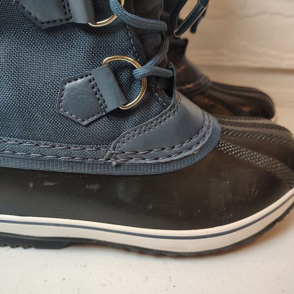 Sorel Yoot Youth Sz 1 Insulated Waterproof Winter Boots Navy Faux Fur Lined - Picture 3 of 9